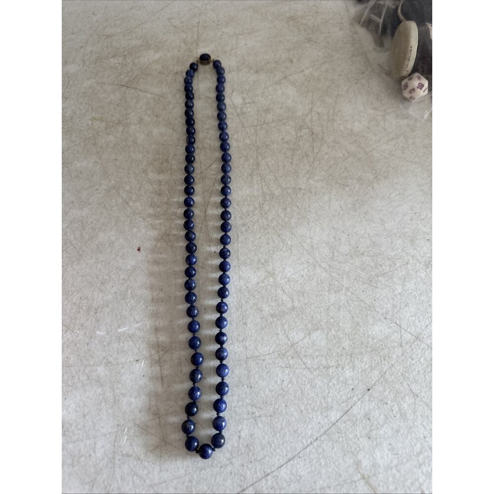 Blue Lapis Lazuli 6mm Bead Necklace Clasp Gold Tone 19“